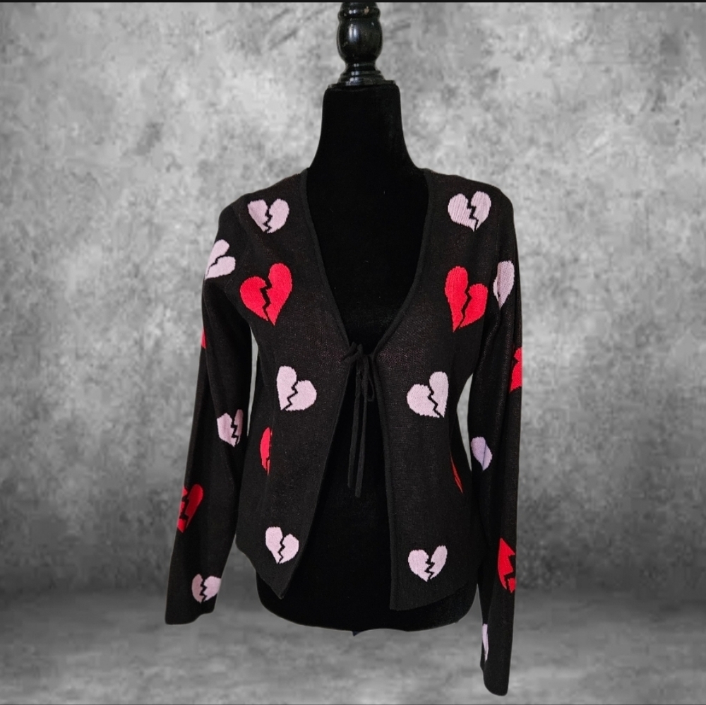 Nikka K Broken Hearts Tie Front Cardigan Size XL Jr Sizing